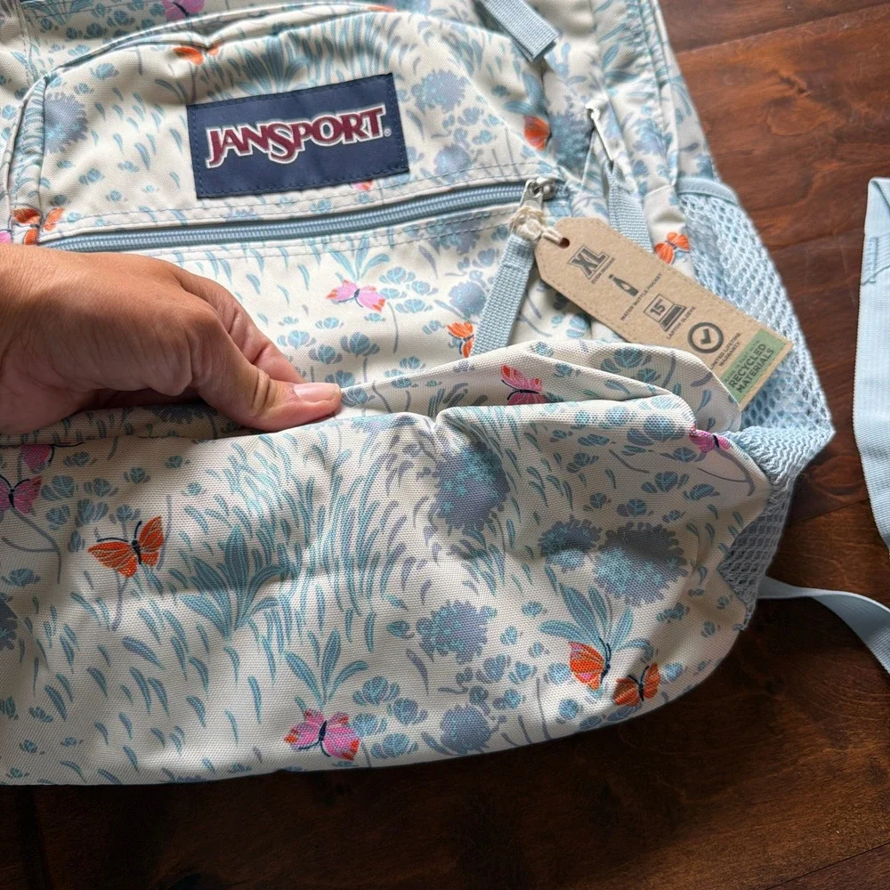 JanSport Big Student Backpack Fluttering Fields Floral Butterfly XL JS0A47JKLK4